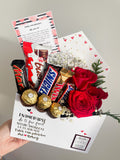 Sobre con rosas y chocolates