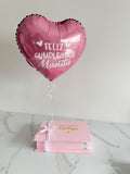 Caja personalizada de fresas con chocolate y marco de fotos + Globo metalizado con helio