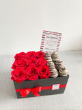 Caja de Rosas con fresas de chocolate