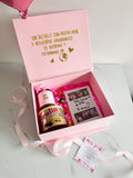 Caja Cofre personalizada con marco de fotos, pirulin, dulce de leche y globo con helio metalizado personalizado