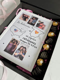 CAJA PERSONALIZADA CON MARCO DISEÑO DESDE LA DISTANCIA PAISES, FRESAS CON CHOCOLATE Y BOMBONES