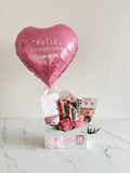 CAJA Sobre con rosas, chocolates y globo personalizado