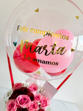 Caja de rosas con Globo burbuja personalizado