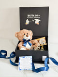 CAJA PERSONALIZADA CON OSITO DE PELUCHE, MINI CAVA, VASO PERSONALIZADO Y CHOCOLATE