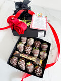 Caja Fresas con Chocolate, Cocosette y Rosas