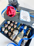 Caja sorpresa fresas con chocolate, mini cava y cervezas