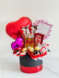 ARREGLO PERSONALIZADO GLOBITOS, CHOCOLATES Y BOTELLITAS