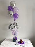 Caja Explosiva con mini tarta y globos con helio