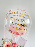 Caja de Flores con Globo burbuja personalizado