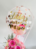 Caja de Flores con Globo burbuja personalizado